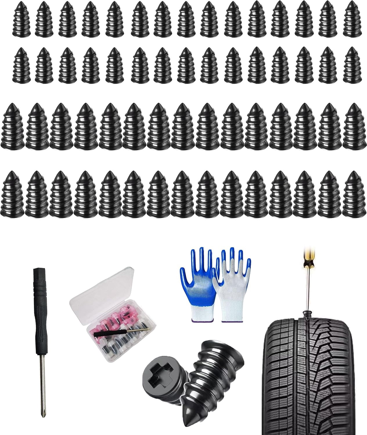 Screw-in Tire Repair Rubber Nails Kit – 60pcs, 2 Sizes (0.1-3mm & 3-5mm), Self-Screw Plugs For Car, Motorcycle, Truck, Tractor Tires