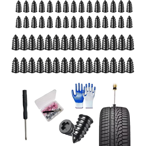 Tire Fix Rubber Nail Kit with 2 Sizes, Vacuum Tire Fix Rubber Screw with Box and Screwdriver, Tubeless Fast Tool Self-Service Tire Plug Kit for Car, Motorcycle, Truck, Tractor Puncture Repair (60pcs)