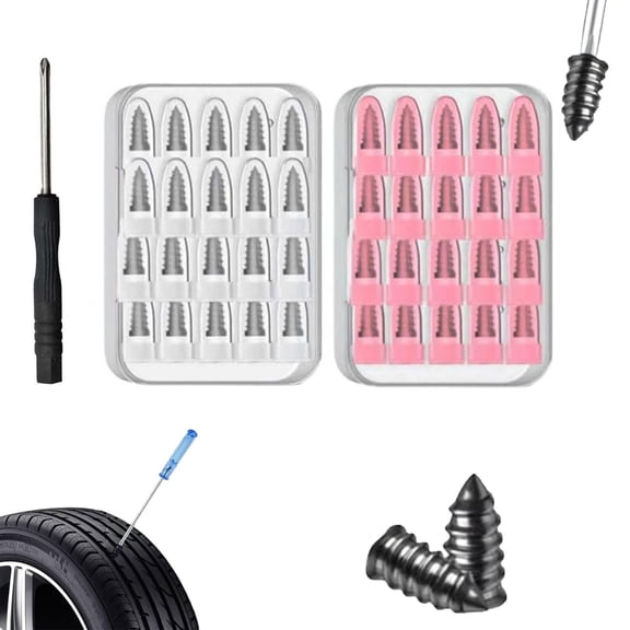 Tire Fix Rubber Nail Kit, Tire Repair Rubber Nails Kit with 2 Sizes, Screw in Tire Repair Plugs, Fast Self-Service Tire Repair Tools for Car, Motorcycle, Truck, Tractor Puncture Repair
