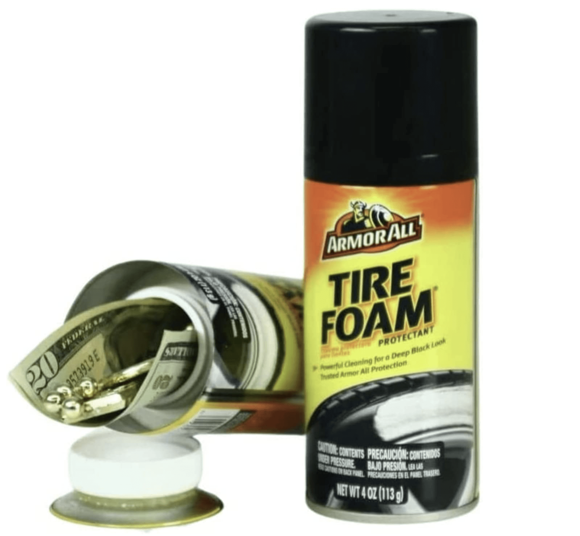 Tire Foam Diversion Safe Can, Hidden Compartment Containers for Hiding Money, Jewelry, Valuables, and Geocaching (Travel Size)
