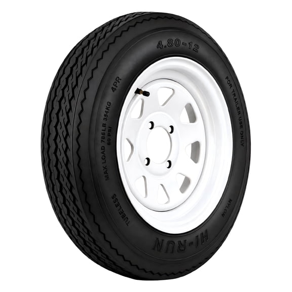 Hi-Run SU02 4.80-12 4PR Trailer Tire & 12X4 4-4 White Wheel Assembly