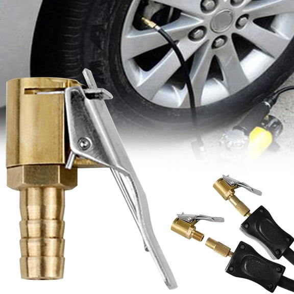 Tire Inflator Adapter Locking Air Chuck, Brass Locking Tire Air Chuck with Clip Adapter 8Mm, Quick-Connect for Compressor Pump, Hands-Free Leak-Proof, for Car Bike