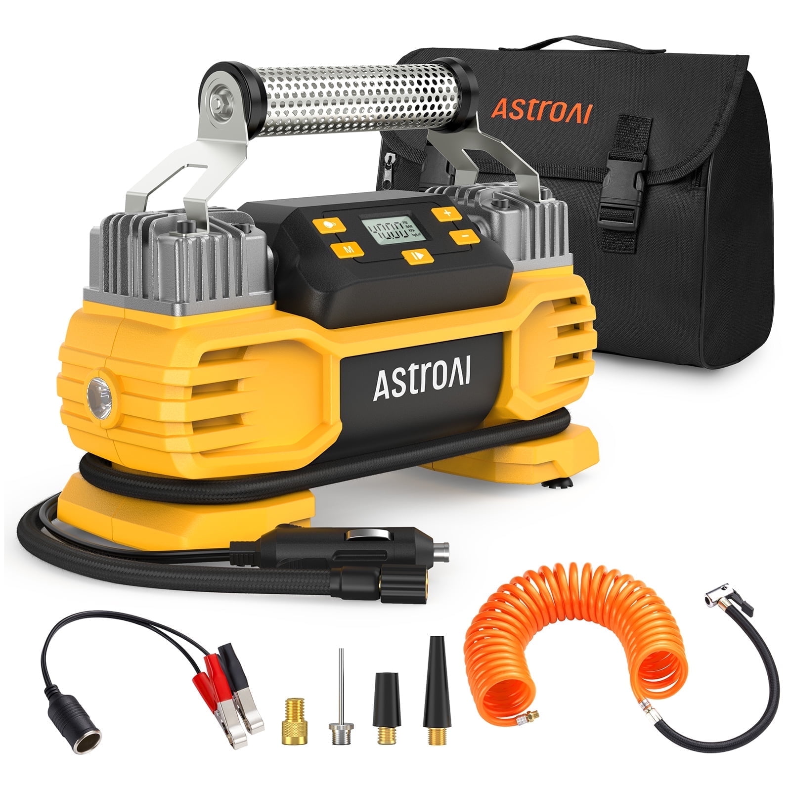 AstroAI Tire Inflator Air Compressor for Tires, 160 PSI Heavy Duty Tire Air Pump Automotive Pump for Trucks, Cars, with Dual Cylinders, Dual Motors, Dual Power