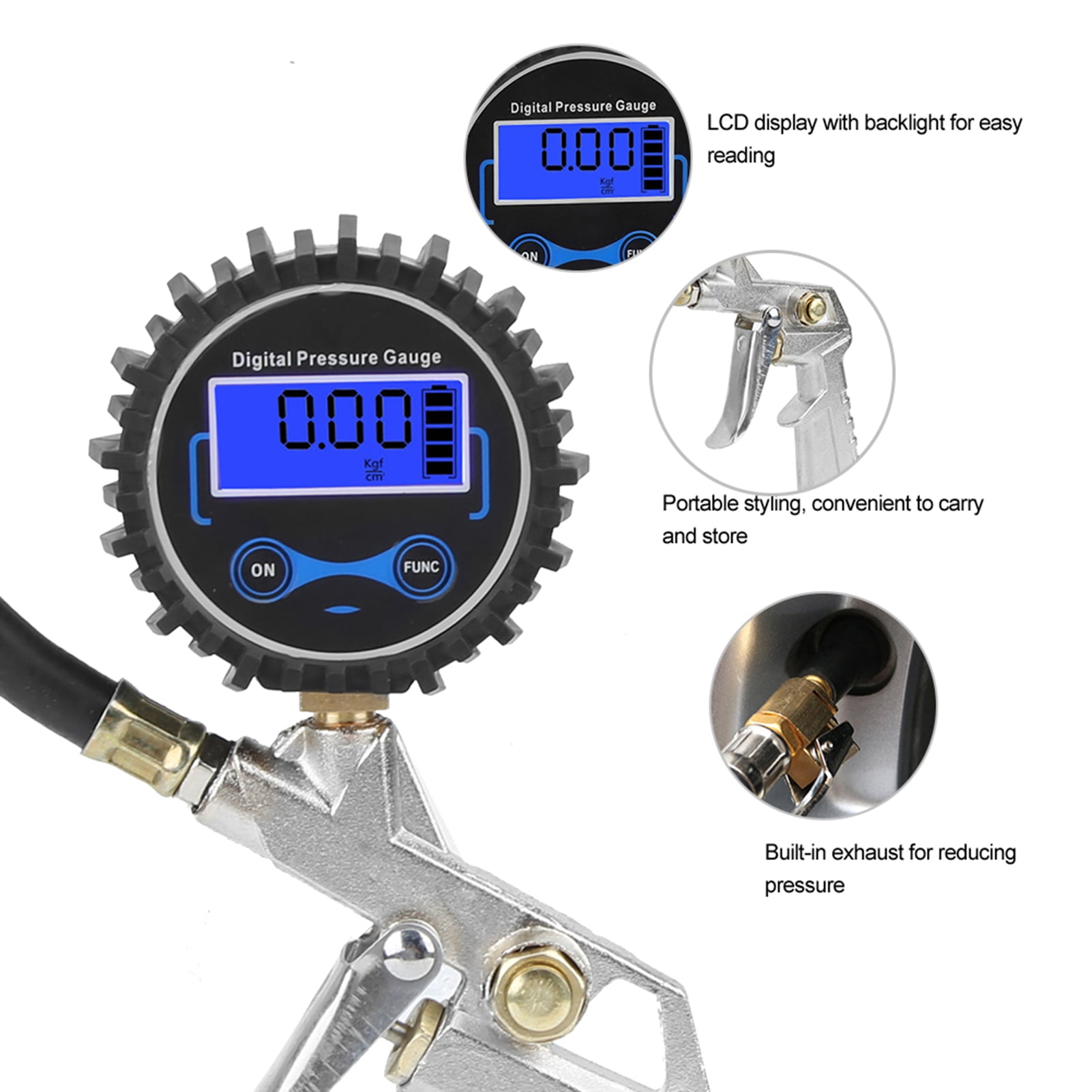Tire Inflator Gauge, 0200PSI Digital Air Tire Inflator High Accuracy