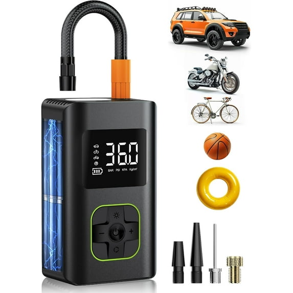 Tire Inflator Portable Air Compressor - 10000mAh Cordless Air Pump for Car Tires, 150 PSI Electric Bike Tire Pump with LED Light and Digital Pressure Gauge for Motorcycle, Auto, Ball, Bicycle (Glam)