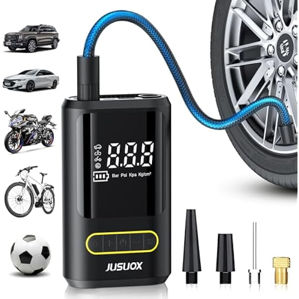 Portable Tire Inflator – 150 PSI Cordless Air Compressor With Digital Gauge & LED Light