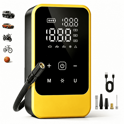 Portable Tire Inflator & Air Compressor, 150PSI, Dual Digital Display with Preset Memory, 5 Smart Modes & LED Light for Car, Bike, Motorcycle & Balls