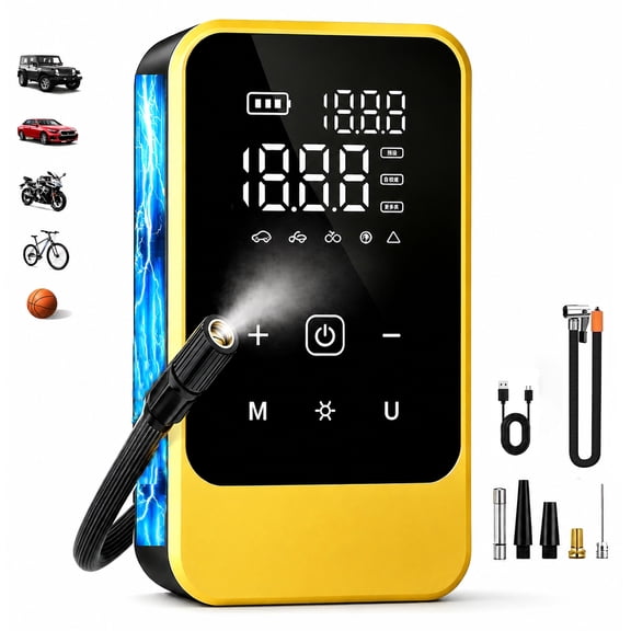 Tire Inflator Portable Air Compressor,150 PSI with Dual Digital Display, LED Light, Preset Pressure & Memory Function, 5 Modes, Compact Tire Pump for Car, Bike, Motorcycle and Balls
