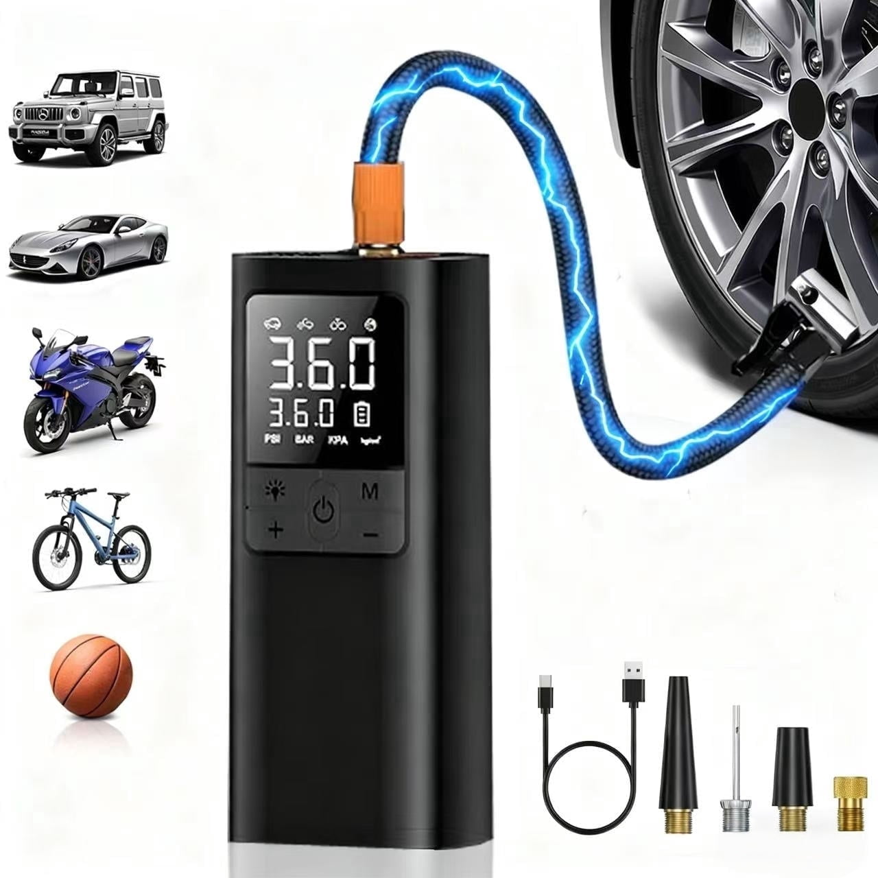 Tire Inflator Portable Air Compressor - 150PSI & 10000mAh Cordless Air Pump with Digital Tire Pressure Gauge, Accurate Dual LCD Display & LED Light, Portable Air Pump for Car/Motorcycle/E-Bike