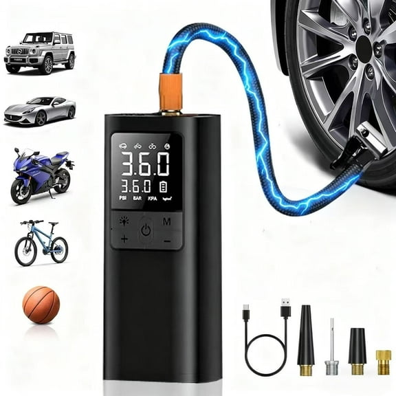 ALDF Tire Inflator Portable Air Compressor - 150PSI & 10000mAh Cordless Air Pump with Digital Tire Pressure Gauge, Accurate Dual LCD Display & LED Light, Portable Air Pump for Car/Motorcycle/E-Bike