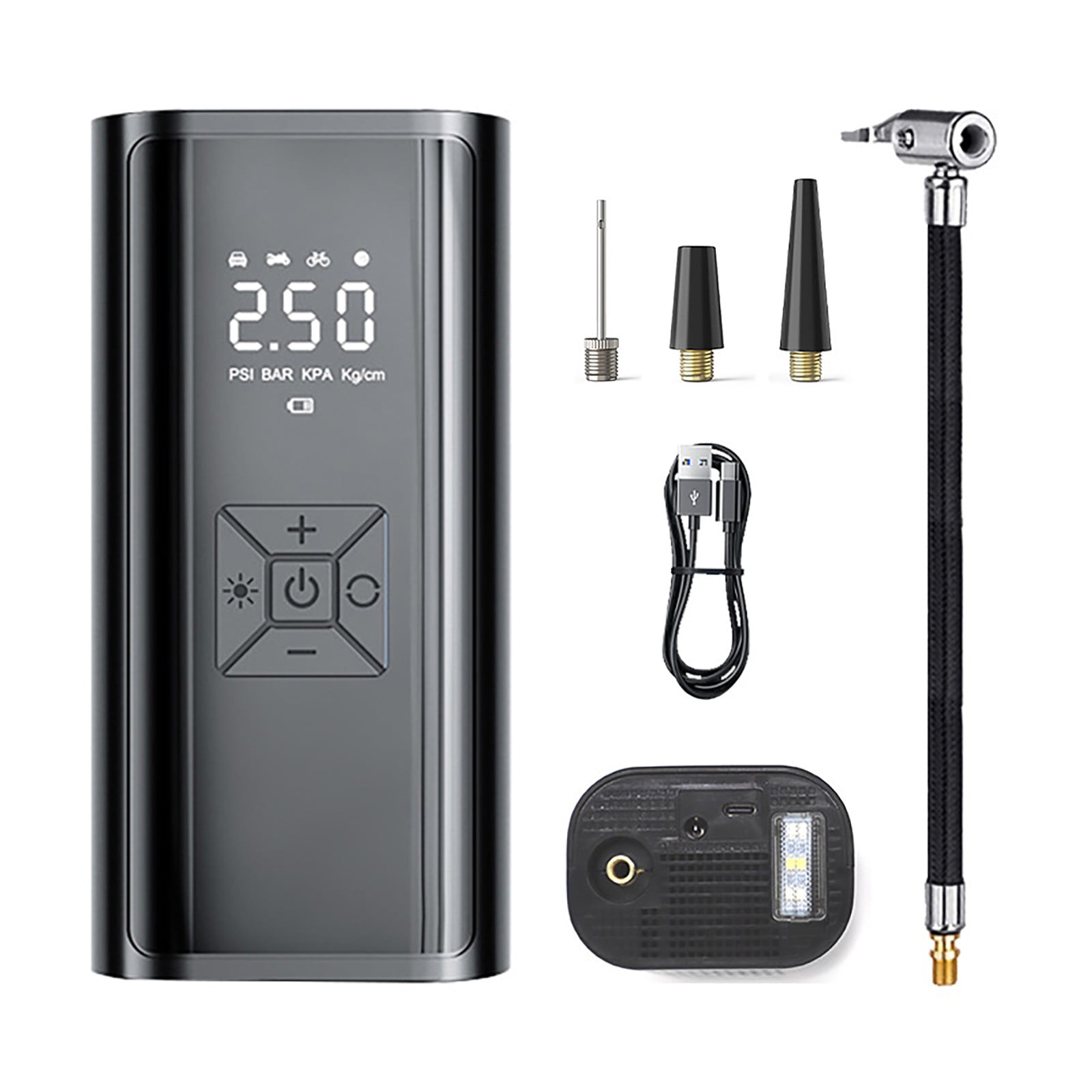 Povasee Portable Tire Inflator - 150PSI Cordless Air Compressor With LCD, Auto Stop, Flashlight For Cars, Bikes, Motorcycles - View #2