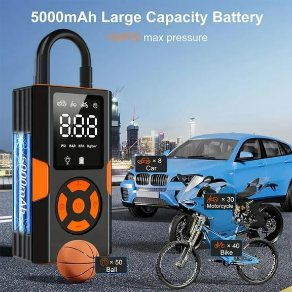 Tire Inflator Portable Air Compressor - 150PSI Air Pump for Car Tires with Tire Pressure Gauge for Car, Motorcycle, Bicycle and More