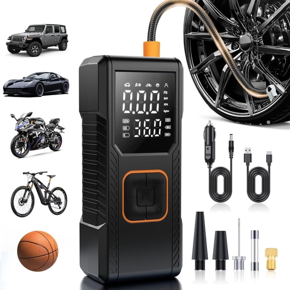 Tire Inflator Portable Air Compressor, 150PSI Cordless/12V DC Air Pump for Car Tires with Pressure Gauge, Auto Shut-Off, 4X Faster Tire Inflator Bike Pump for Car, Motorcycle, Bike, Ball