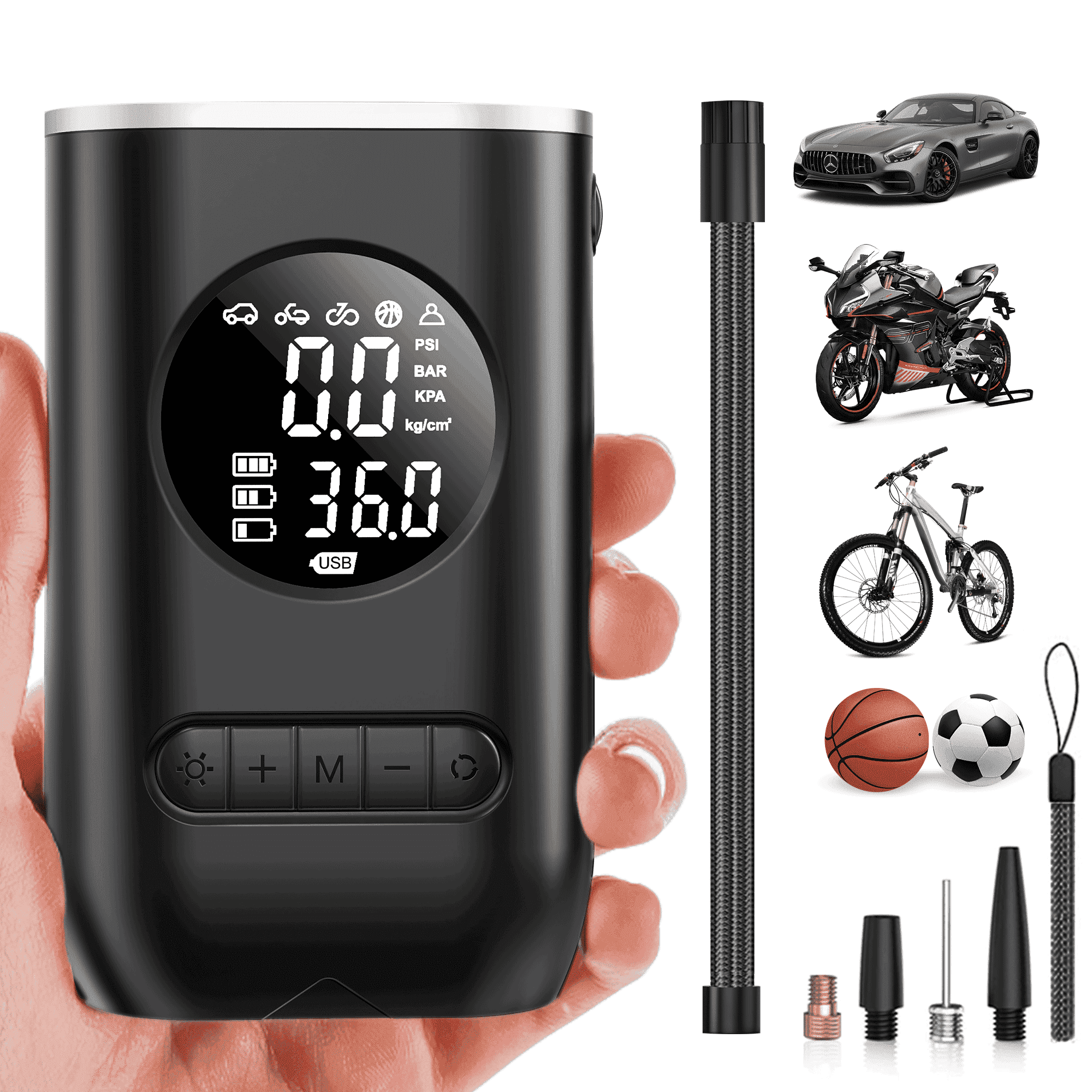 Qunler Cordless Tire Inflator Portable Air Compressor 150PSI Digital ...