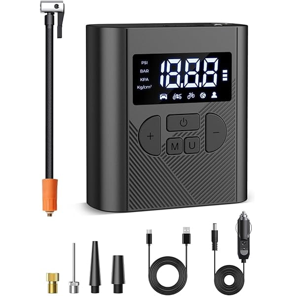 Digital Air Tire Inflator With LCD Pressure Gauge & Dual Clip Chuck - Accurate PSI Reading, Portable Inflation Tool