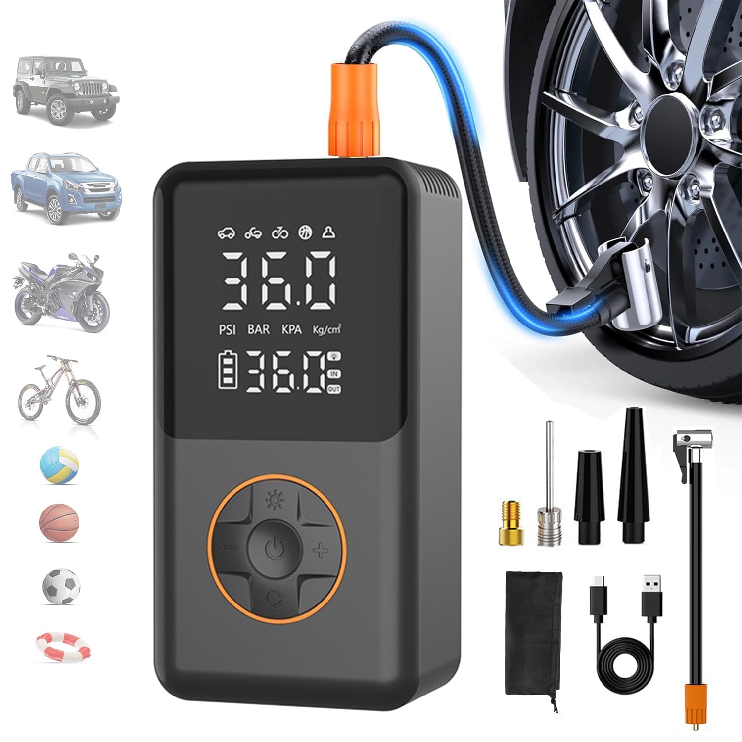 Tire Inflator Portable Air Compressor 150PSI Cordless Air Pump for Car, Auto Air Compressor with Digital Pressure Gauge, 3X Fast Inflation