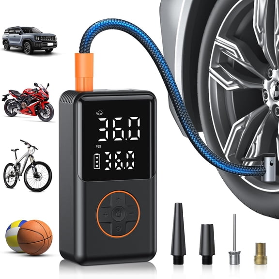 Tire Inflator Portable Air Compressor - 150PSI Electric Bike Pump, Auto Shut Off & Digital Pressure Gauge, Cordless Air Pump for Car Tires, Motorcycles, Balls with LED Light