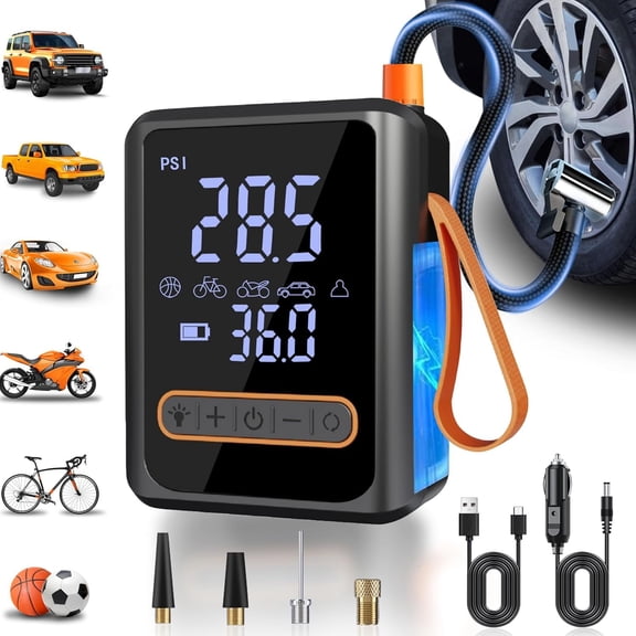 Tire Inflator Portable Air Compressor, 150PSI Heavy Duty  Cylinder Air Pump, 12V DC 13FT Extra Long Power  & Cordless  Tire Pump, Digital  Gauge, LED Light, Auto Shut-Off