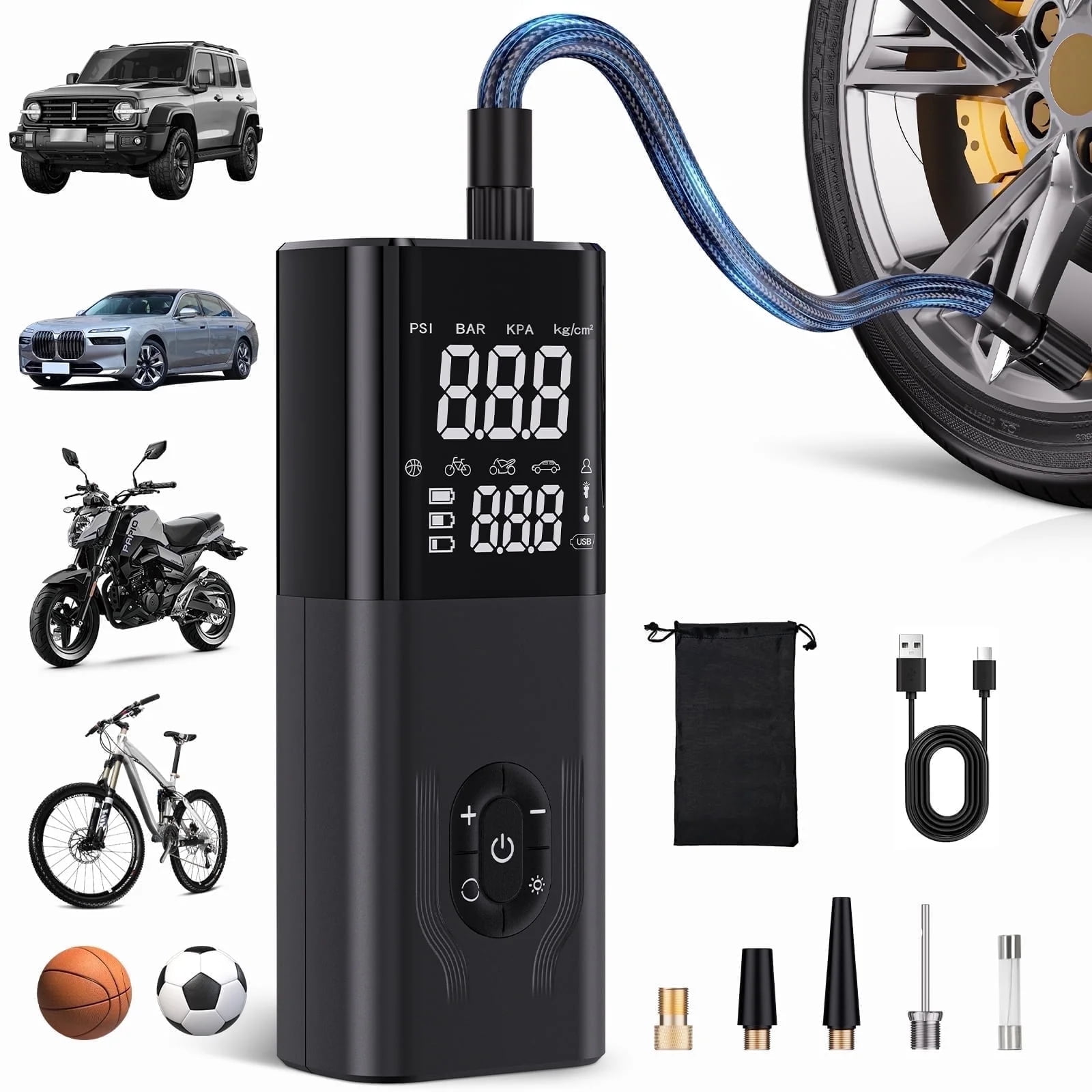 Walmart Saving of  REHOTTOP 180PSI Tire Inflator, 6X Faster Portable Air Compressor for Car, Tire Pump with Auto Shutoff for Car, Motorcycle, Bike and Ball