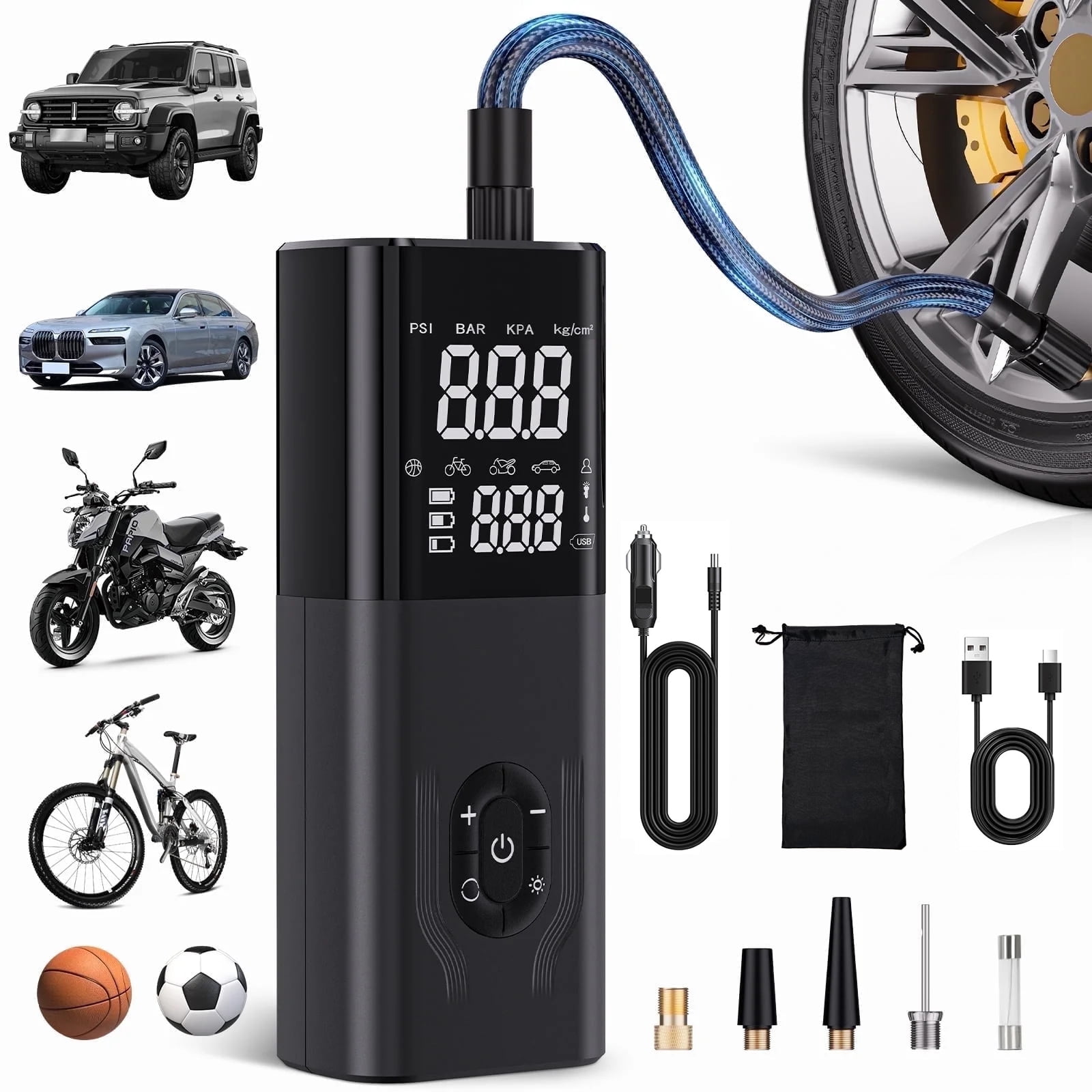 REHOTTOP 180PSI Tire Inflator, 6X Faster Portable Air Compressor for Car, Tire Pump with Auto Shutoff for Car, Motorcycle, Bike and Ball
