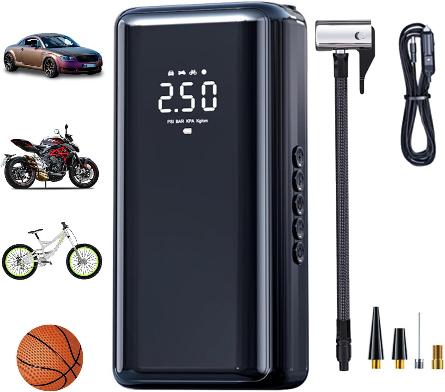 Portable Air Compressor For Car Tires - 25000mAh Cordless Pump, 150 PSI, LED Display, Fast Inflation