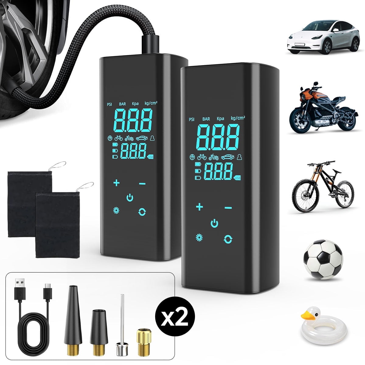 Walmart Black Friday Deals 2025 Tire Inflator Portable Air Compressor 2Pcs, 150 PSI Air Pump for Car Tires with Digital Pressure Gauge，Fast Tire Pump Inflation for Car, Motorcycle, Bicycle and Balls