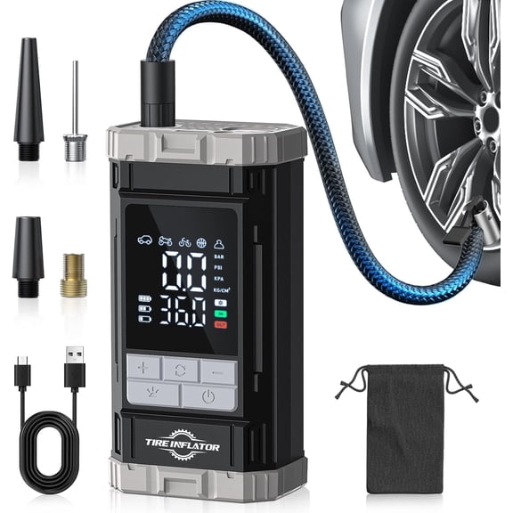 Tire Inflator Portable Air Compressor, 2X Fast Air Pump with Digital Gauge 150 PSI, Auto Shutoff for Roadside Inflation, Daily Car Care, Motorcycles, Bikes, and Sports Ball, One-Click Start