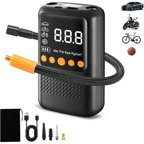 Tire Inflator Portable Air Compressor, 2X Faster Cordless Air Pump for Car, Rechargeable Tire Inflator with Pressure Gauge 150PSI, Mini Bike Tire Pump, Portable Tire Inflator for Car Ball Bicycle Pump