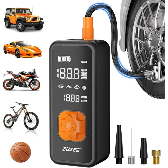 Tire Inflator Portable Air Compressor - 4X Faster Inflation, 150PSI Pump for Car Tires with Digital Pressure Gauge/LED Light, Car, Moto, Bike, Ball, etc