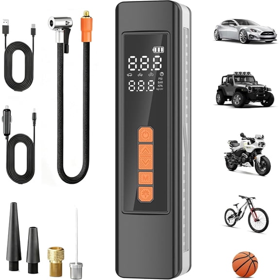 Tire Inflator Portable Air Compressor, 5X Faster Portable Air Compressor for Car Tires with Powerful Battery, 150PSI Cordless Air Pump with Digital Pressure Gauge for Cars, Bike, Motor, Balls,Tires