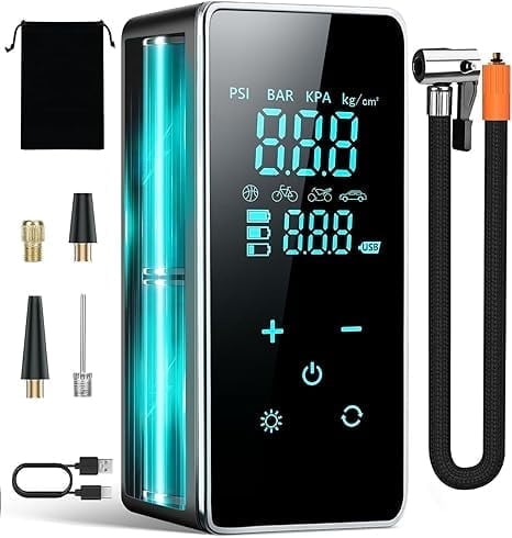 Walmart savings: Tire Inflator Portable Air Compressor-Air Pump for Car-18000mAh Electric Air Compressor-Portable Air Pump Cordless-150 PSI Tire Pump with Touch Screen/Gauge/Light for Motorcycle, Bike, Ball(Black).