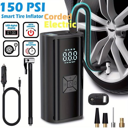 Tire Inflator Portable Air Compressor, Air Pump for Car Tires with Digital Tire Pressure Gauge, for Car, Motorcycle,Basketball, Inflatables, Bike Pump with LED Flashlight