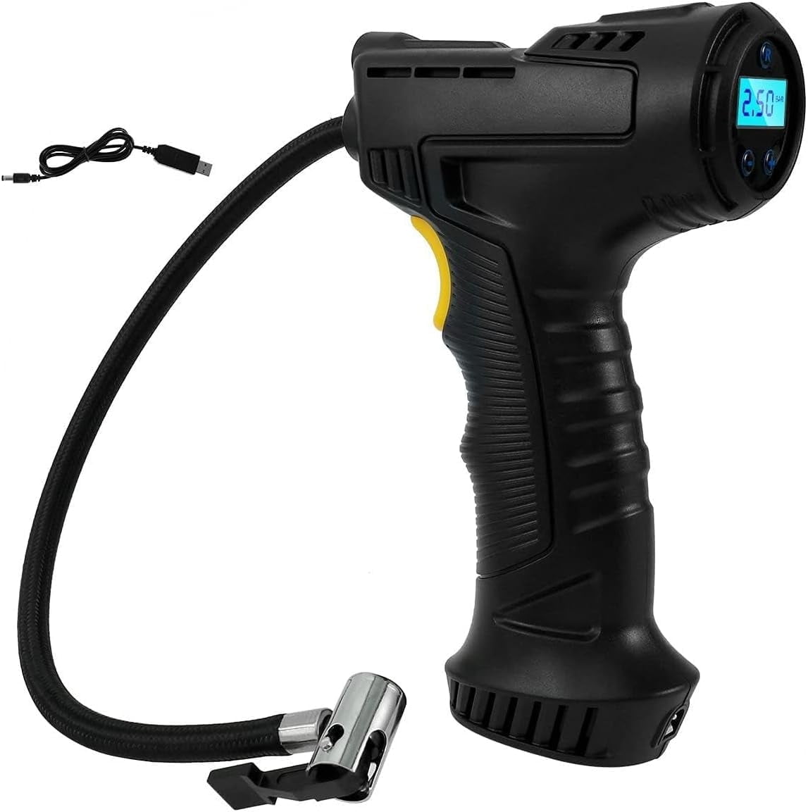 Tire Inflator Portable Air Compressor - Air Pump for Car Tires with Tire Pressure Gauge - One Click Smart Pump Tire Inflator for Car, Motorcycle, Bicycle and More