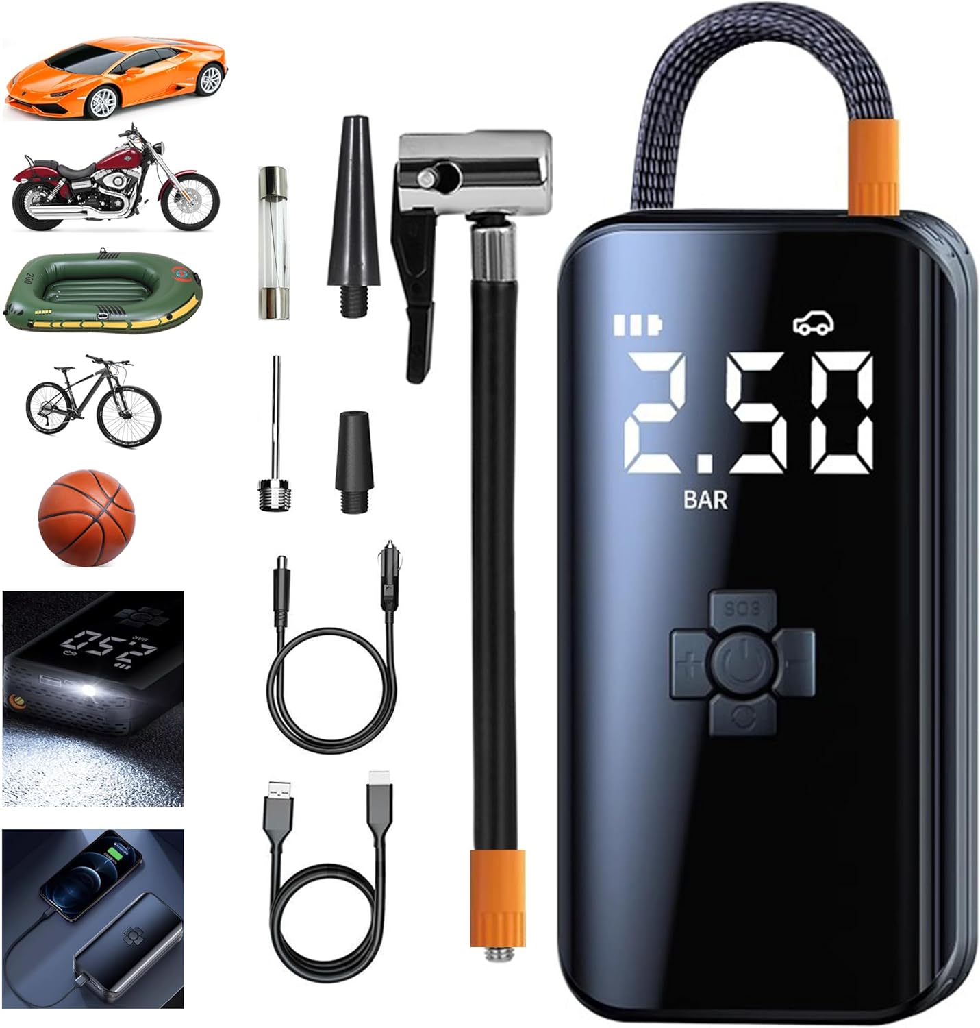 Tire Inflator Portable Air Compressor with Battery,12V DC Electric