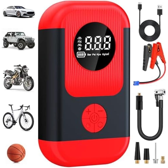 Tire Inflator Portable Air Compressor & Car Jump Starter, Cordless Air Pump with LED Light & Pressure Gauge for Auto,Motorcycles,Bikes,Balls.$$Wheels & Wheel Components