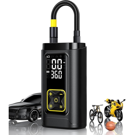 Tire Inflator Portable Air Compressor for Car Tires with Gauge, 150PSI Fast Bike Pump Auto, Motorcycle, Bicycle, Balls, Digital LED Light, Auto Shut-Off