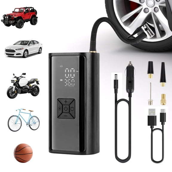Tire Inflator Portable Air Compressor, Cordless Air Pump for Car Tires, 150PSI Portable Tire Inflator for Car with Auto Stop & LED Lights for SUV Sedan Motorcycle Bike Bicycle Ball