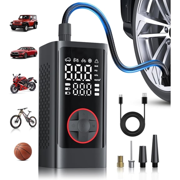 Tire Inflator Portable Air Compressor, Cordless Air Pump for Car Tires, 150PSI Portable Tire Inflator, LCD Dual Screen, Electric Pumps for Car Bike Motorcycle Balls