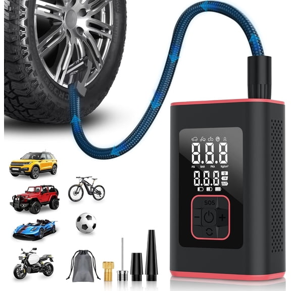 Tire Inflator Portable Air Compressor Cordless Mini Air Pump with Digital Pressure Gauge 150PSI 3X Fast Inflation Auto Shutoff Large Battery for Cars Motors Bikes Balls