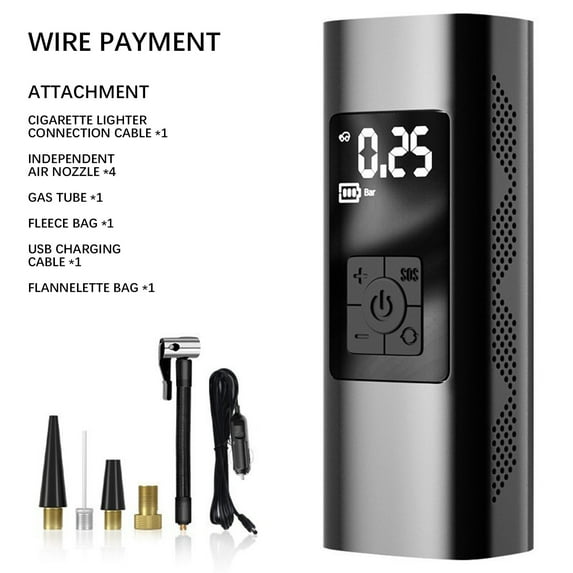 Tire Inflator Portable Air Compressor - Cordless Multipurpose Portable Air Compressor for Car, 150PSI Digital Tire Pressure Gauge, Electric Air Pump for Car, Bike, Motorcycle, Ball Black