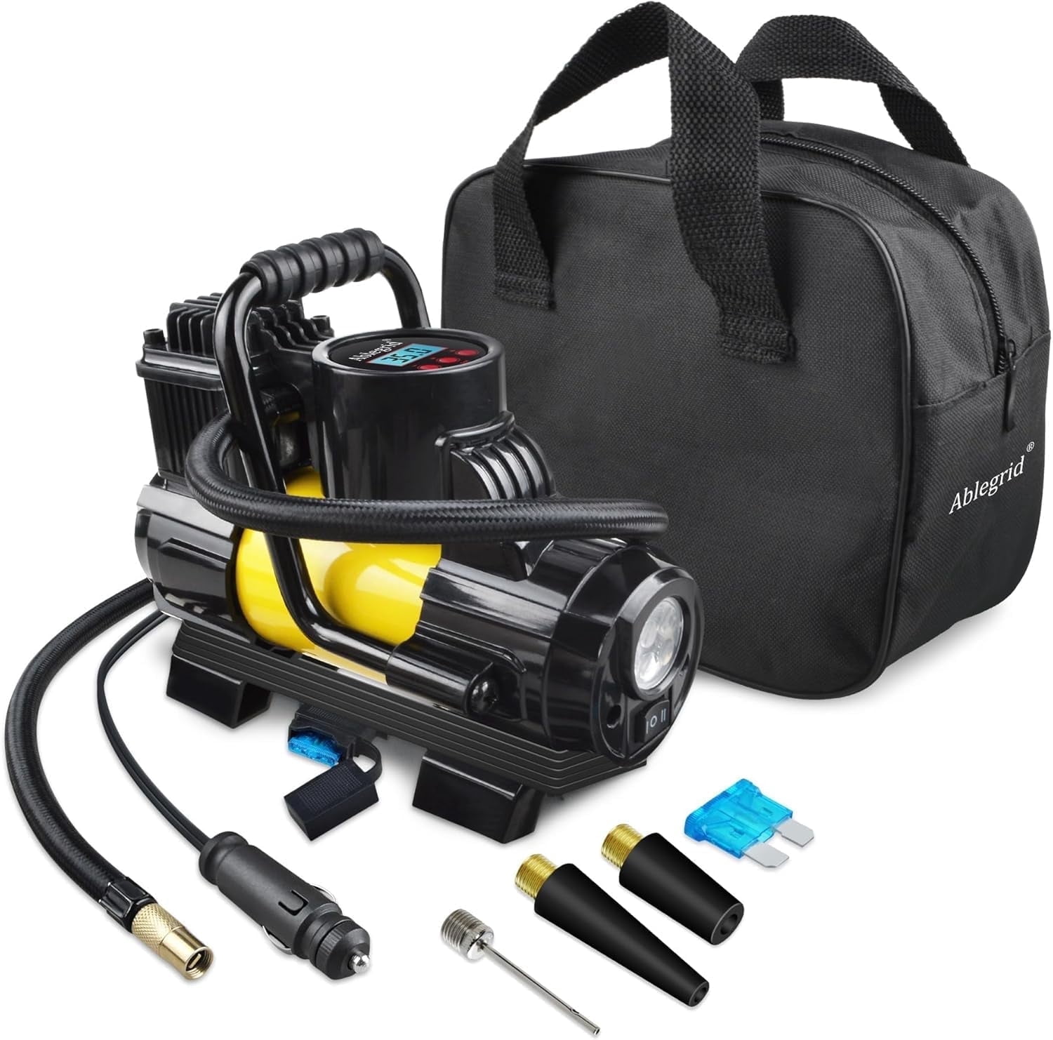 Tire Inflator Portable Air Compressor, DC 12V Tire Air Pump with LCD and 150PSI Digital Pressure Gauge, Portable Tire Inflator for Car Tires, Motorcycles, Bike, Ball Yellow