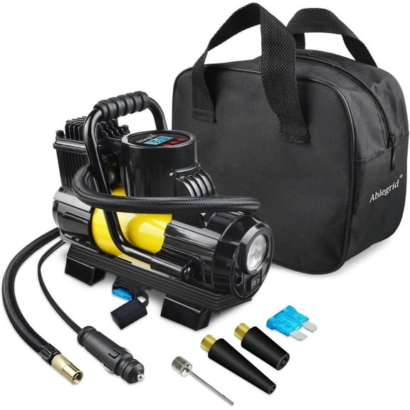 Tire Inflator Portable Air Compressor, DC 12V Tire Air Pump with LCD and 150PSI Digital Pressure Gauge, Portable Tire Inflator for Car Tires, Motorcycles, Bike, Ball Yellow