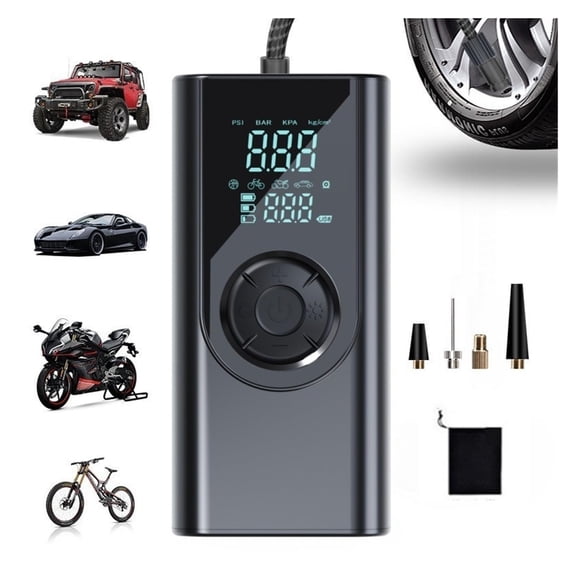 Tire Inflator Portable Air Compressor, Digital Pressure Gauge, LED Light, Smart Air Pump for Car, Motorcycle, Bike, Ball