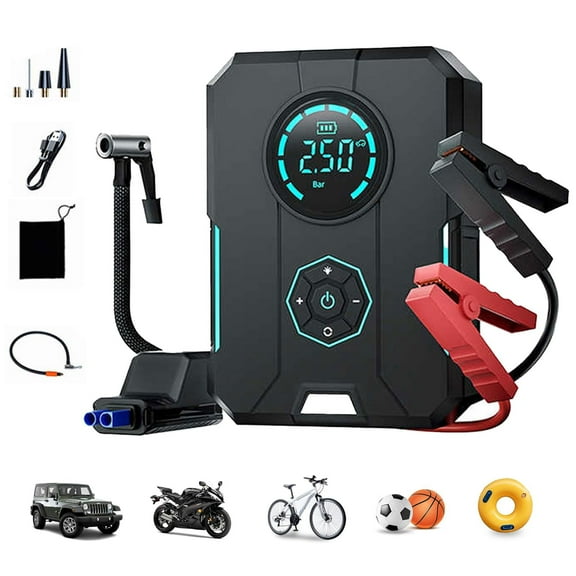 Tire Inflator Portable Air Compressor with Jump Starter,14.8 V Portable Car Battery Charger Jump Starter Box with Digitally Display and Led Light,150PSI Air Pump for Car Tires Motorcycle,Bike,Balls
