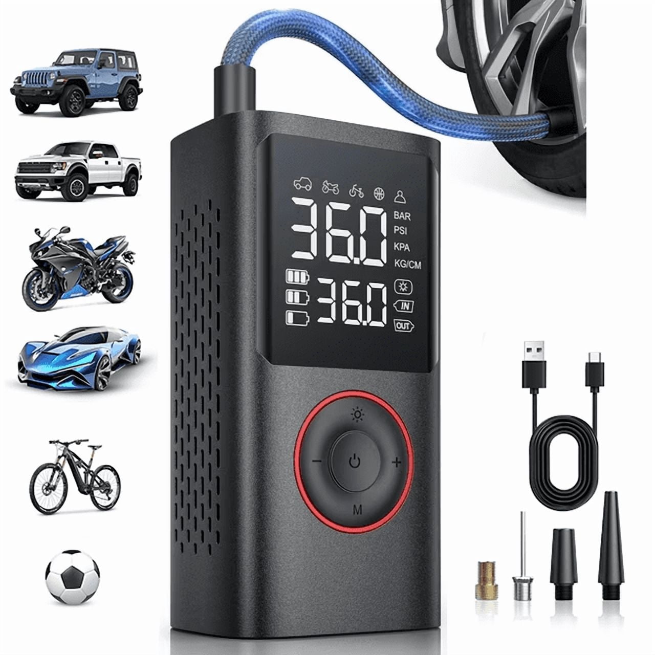 Tire Inflator Portable Air Compressor, 150 PSI Cordless Bike Pump, Air ...