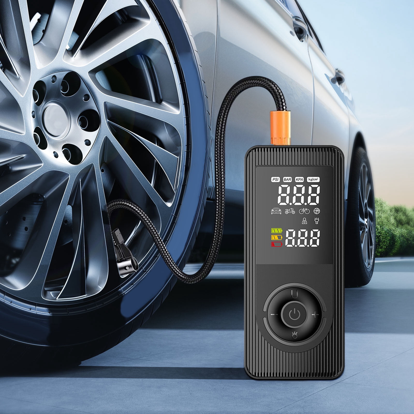 Amooca Cordless Tire Inflator - 150 PSI Portable Air Compressor With 20000mAh Battery & Emergency Light - View #3