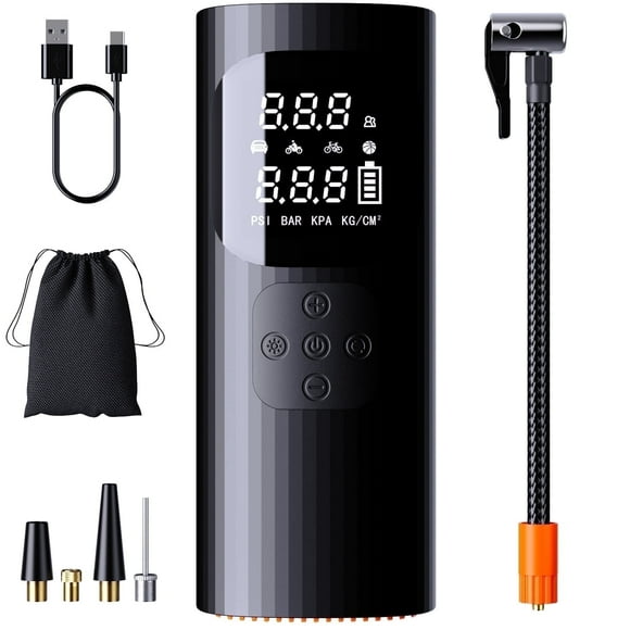 Tire Inflator Portable Air Compressor: ROTTAY Air Pump for Bike Tires with LED Light, Tire Pressure Gauge, 150PSI One Click Smart Tire Pump for Car, Motorcycle, Bicycle, Ball, Swim Ring, Rubber Boat