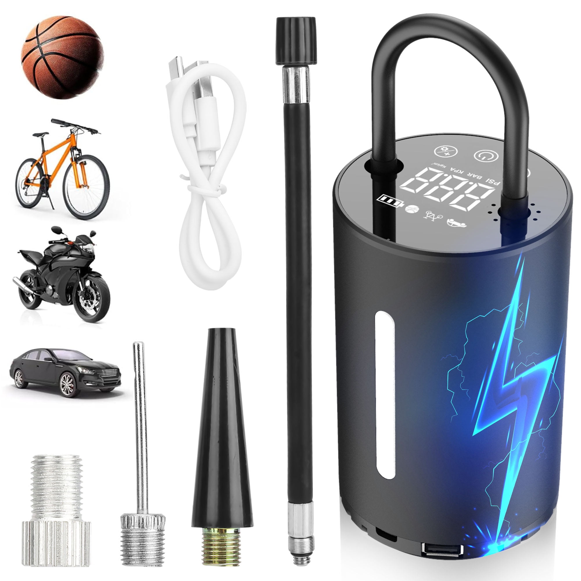 Tire Inflator Portable Air Compressor, TSV 150PSI Air Pump w/Digital Tire Pressure Gauge  for Car, Bike, Ball - Black