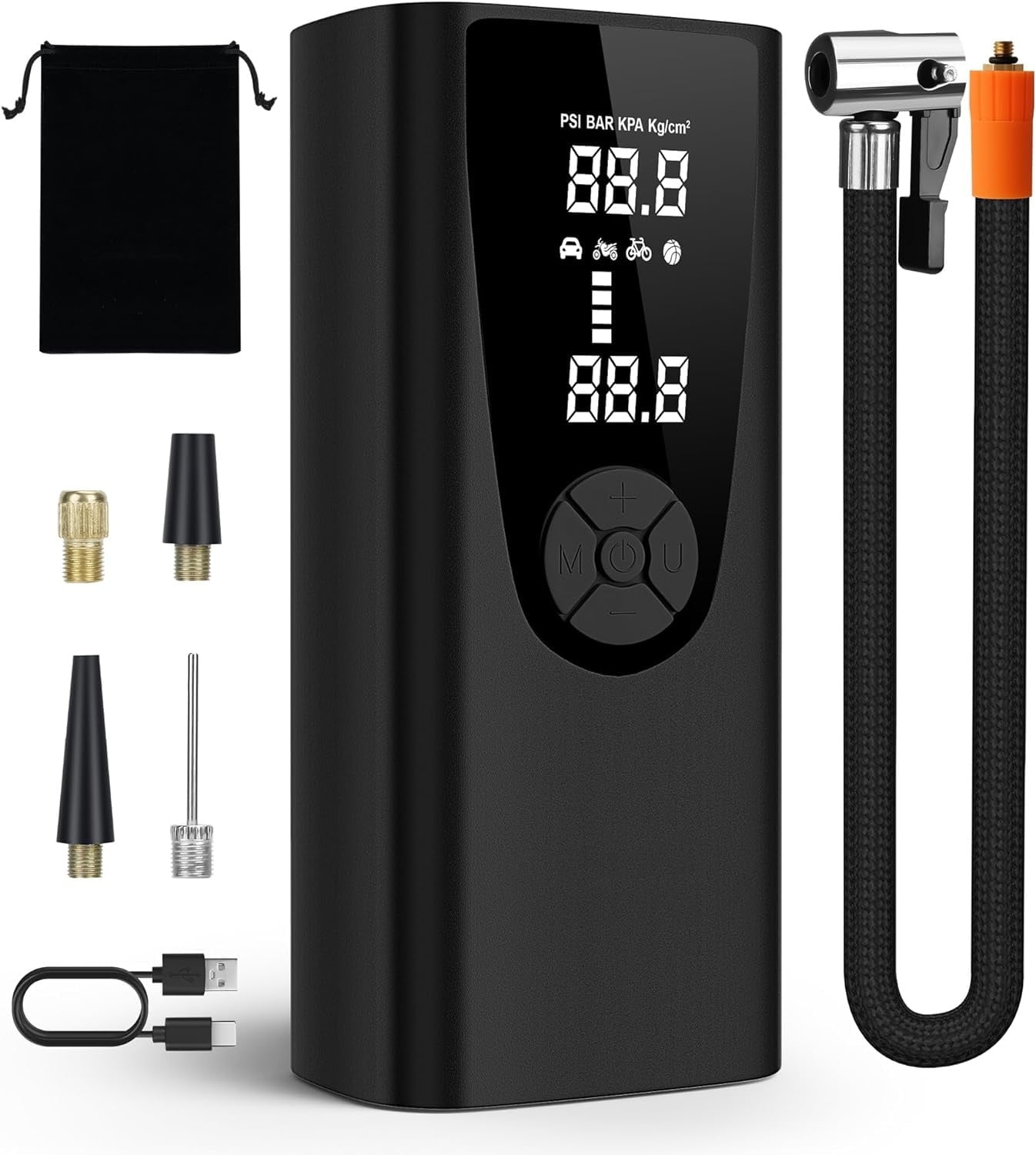 Portable Tire Inflator 8000mAh 150 PSI Cordless with Gauge Emergency Light Black Walmart