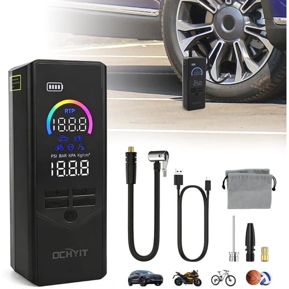 Tire Inflator Portable Air Compressor, Upgraded Color LED Screen | 150 PSI Cordless Air Compressor with Pressure Gauge Auto Shut-off - 7500 mAh Rechargeable Electric Tire Pump for Car Moto Bike Balls